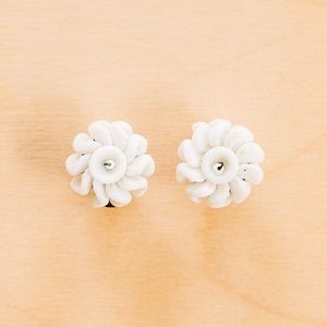 Vintage White Bead & Shell Clip-On Earrings